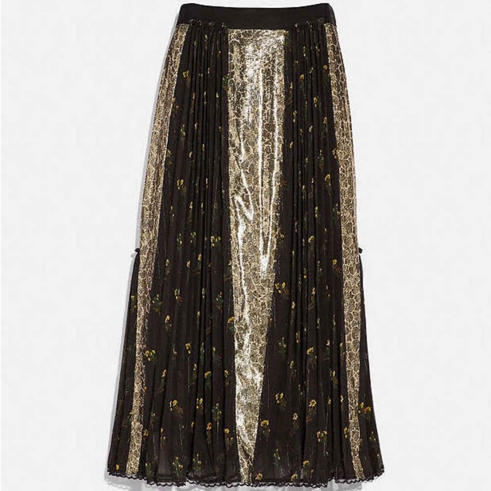 Coach Long Pleated Gold Accented Skirt Size 2